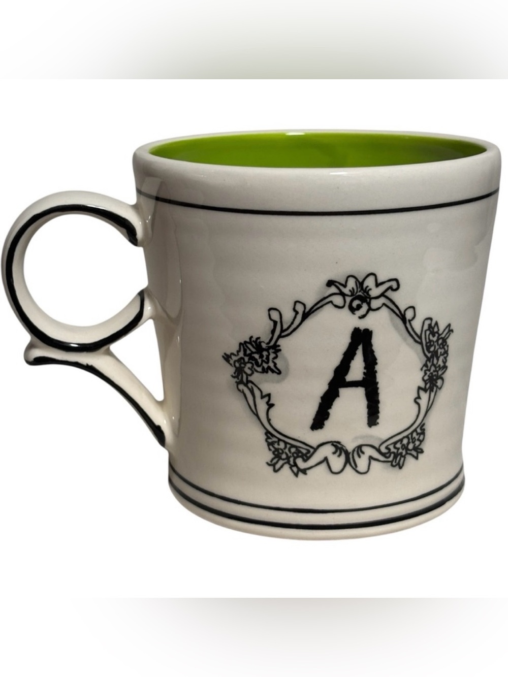 Katie Mandy Anthropologie Monogram Letter A Mug – Green Striped Interior